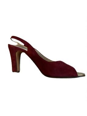 SAKS Fifth Avenue Burgundy Suede Peep Toe Slingback Heel Size 7